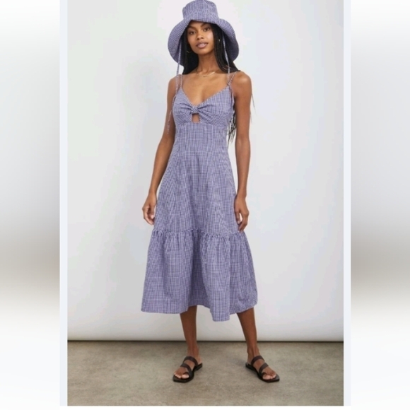Rails Women's Blue Gingham Cut-Out Tiered Maeve A-Line Dress sz 2X - Picture 1 of 10